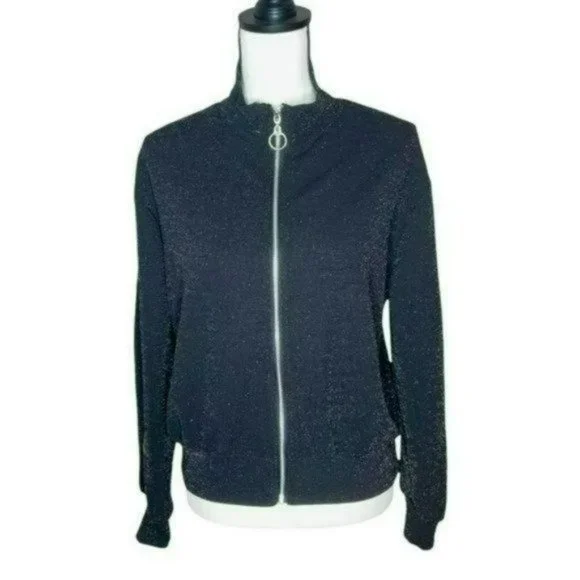 Wild Fable Black Zip Long Sleeves Shimmer Casual Lightweight Sweater Size M - Picture 4 of 13